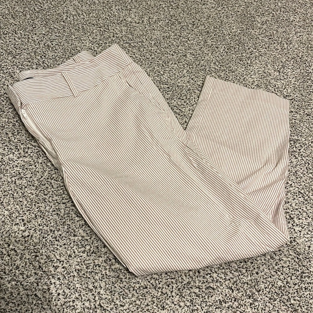 Ann Taylor Tan and White Stripe Capri Pants
